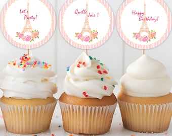 Bearbeitbar Paris Geburtstagsparty Cupcake Toppers 5,7 x 5 cm