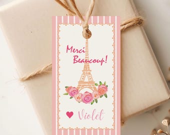 Editable Paris Birthday Party Gift Tags & Stickers