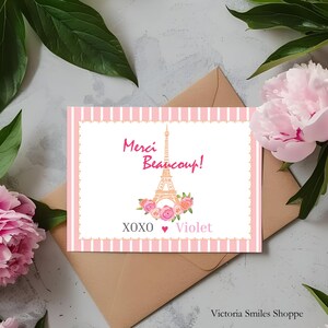 Editable Paris Birthday Party Thank You Card 5&quot; x 3.5&quot;