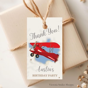 Editable Airplane Birthday Party Gift Tags & Stickers