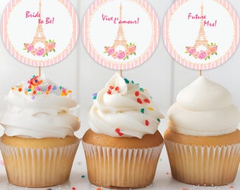 Bearbeitbar Paris Brautparty Cupcake Toppers 2,25 "x 2,25"