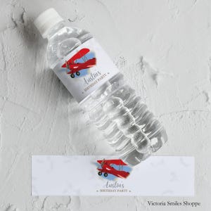 Editable Airplane Birthday Party Water Bottle Label