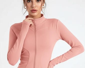 Women’s Slim Fit Tracksuit Jacket | Long Sleeve Fitness Coat with Thumb Holes | Yoga Zip Top | Workout Running Jacket | S–3XL Activewear