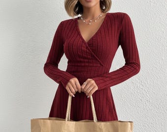 v neck cable knit long sleeve mini dress Generic Womens Sweater Dress Long Sleeve V Neck Sexy Bodycon Mini Dress  Spring Cable Knit Chunky Pullover Jumper Dresses (Medium,Apricot) at Amazon  Women's Clothing store