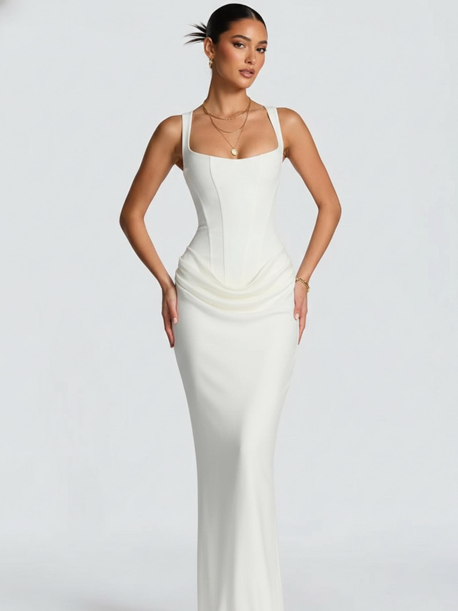 how to hide back fat in a backless dress Francoise | White Cowl Neck Backless Maxi Dress With Lace Insert