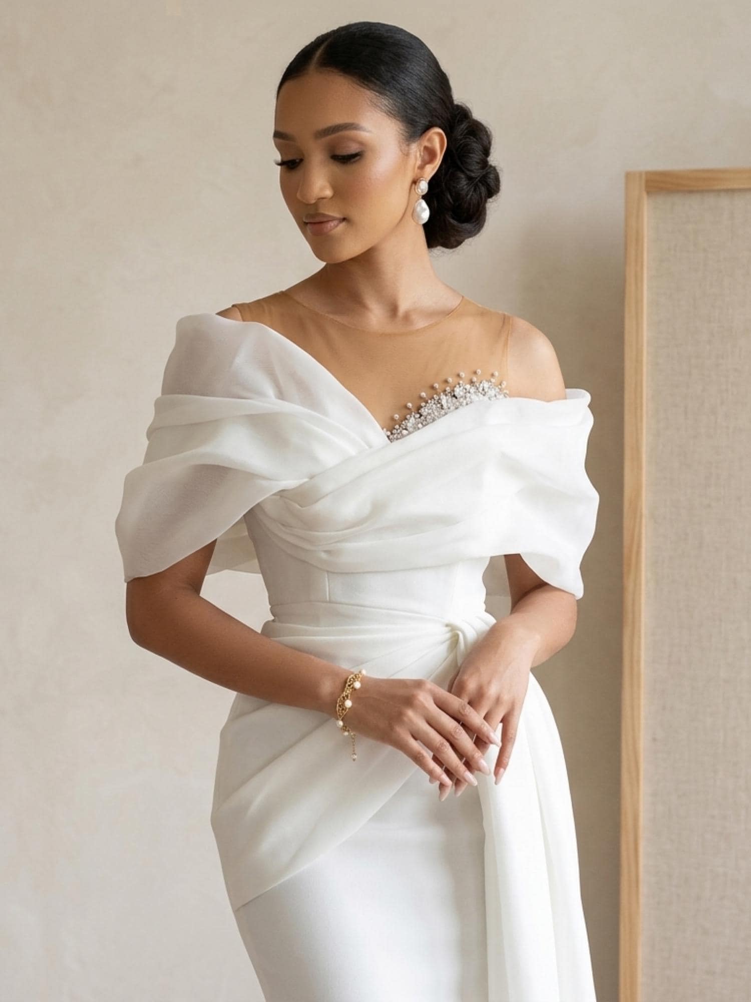 Off Shoulder Beaded Sheath Dress
