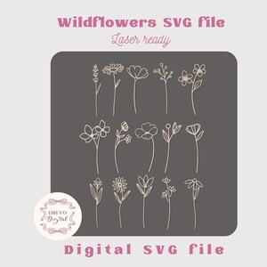 Paquete SVG de flores silvestres, archivos de descarga digital de Cricut Glowforge cortados con láser, flores silvestres vectoriales SVG de rosas, archivos de ramos de flores silvestres