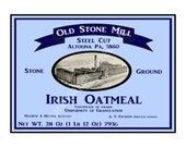 Farmhouse Kitchen Decor, Antique Irish Oatmeal Poster, Country Kitchen 5 quot x 7 quot Art Print, Vintage Label Art, Old Stone Mill Grain, 18-68