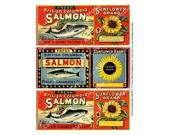 25 Original Unused Vintage 1940/'s Generic Salmon Can Labels /"CHEAP/"