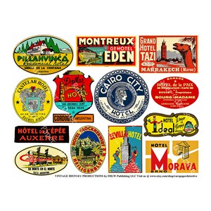 Hotel Luggage Labels, Printed Sheet, Baggage Labels, Vintage Travel Ephemera, Argentina, Cairo Egypt, Luggage Decal, Travel Sticker, 489