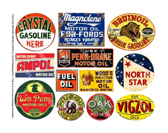 thumbnail image 2 of Vintage USA Gasoline & Engine Oil Decal Sheet – 15x30mm, Multi-Scale (1/32 To 1/8) For Models 2 of 5