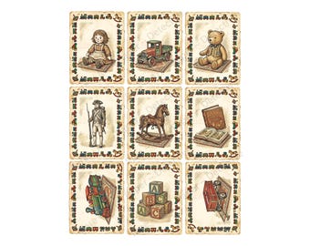 Child Toy Box Sticker Tags and Junk Journal & Collage Crafters Antique Old World Style, 9 Tags at about 3.5" each, Cut and Peel Sheet 1568