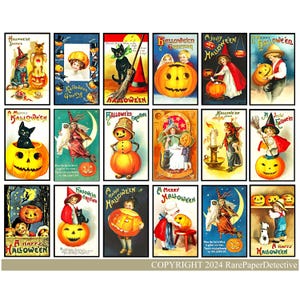Etiquetas adesivas de Halloween para fazer cartões Decorações assustadoras Abóboras Vassouras de bruxa Gatos de Halloween vintage e cartões postais antigos, item LH972