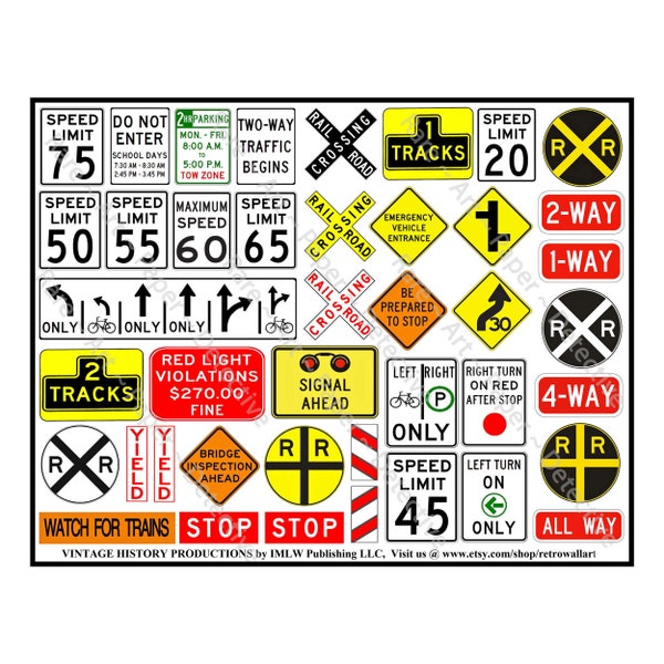 Highway & Roadway Signs for Travel Theme Journals, Party Decor, Garage Accents and Vacation Scrapbooks, Children's Stickers Art Paper, 774