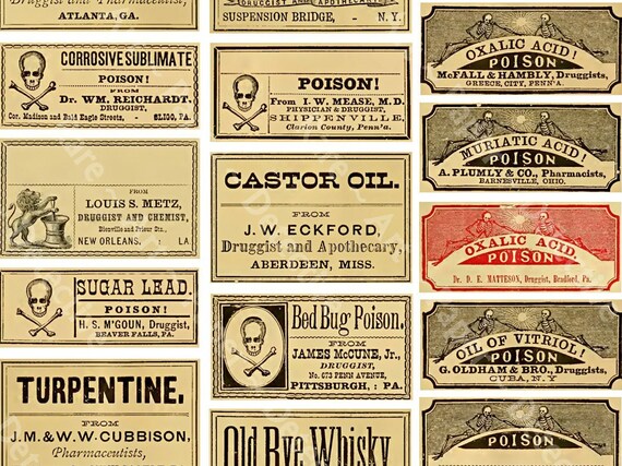 Halloween Potion & Poison Labels, 25 Medicine Bottle Stickers, Pharmacy and Apothecary Cabinet, Witches Cauldron, DIY Project Décor, 822