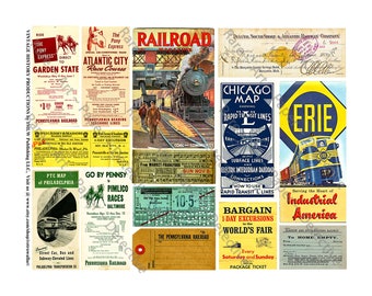 Railroad Memorabilia Collection, STICKER Sheet, Vintage Railway Papers, Train Ephemera, Old Train Tickets, Transportation Advertising, 582