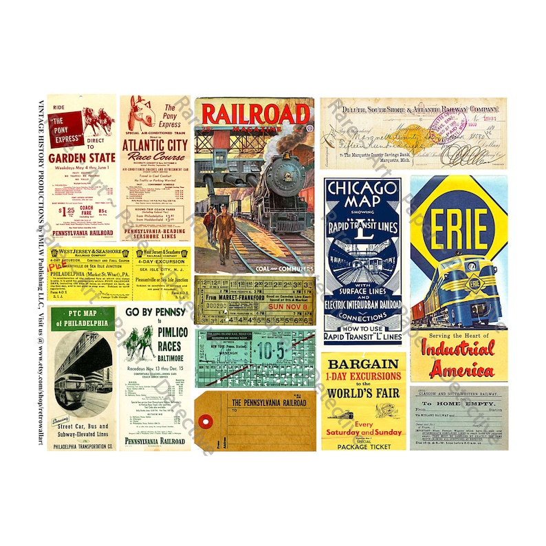Railroad Memorabilia Collection, STICKER Sheet, Vintage Railway Papers, Train Ephemera, Old Train Tickets, Transportation Advertising, 582 image 1
