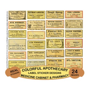 Apothecary Cabinet Label Stickers, Authentic Looking Old Fashioned Pharmacy Décor for Bathrooms and Medicine Cabinets, CUT & PEEL Sheet, 753