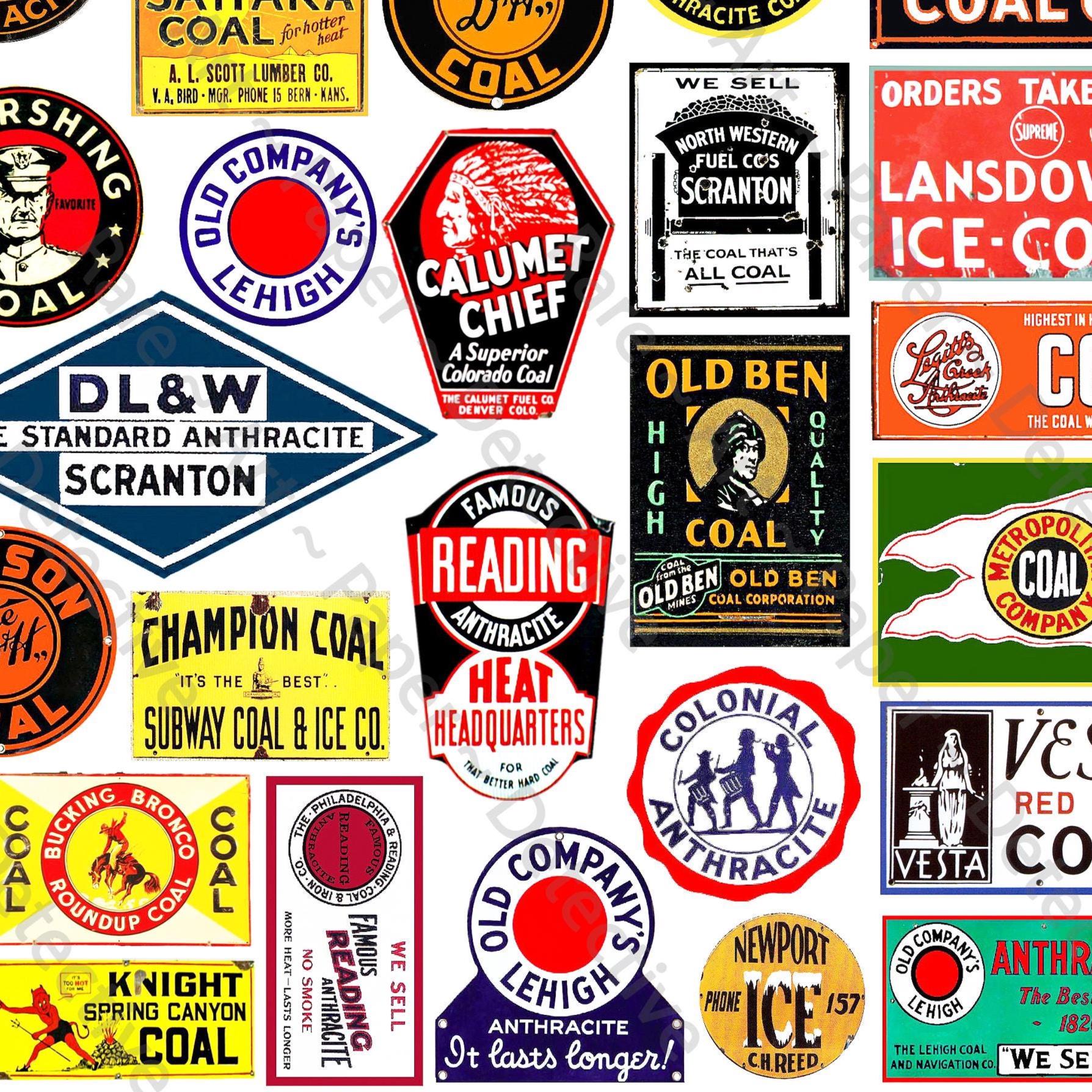 Coal Signs Vintage Coal Advertising Stickers, 35 Model Railroad Decals, Dollhouse ...