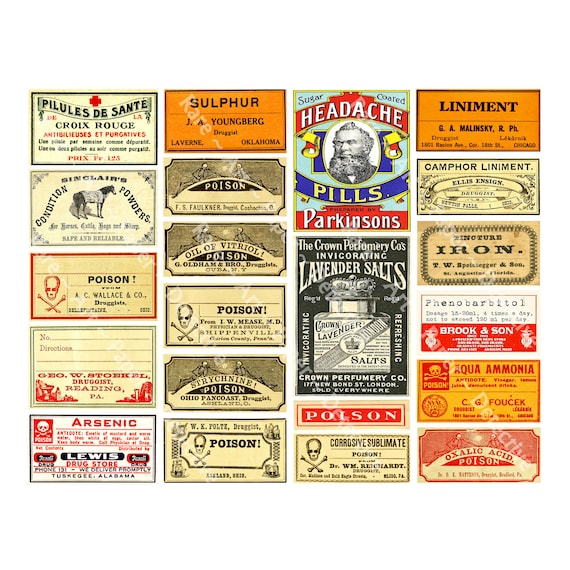 Medical Stickers, Old Fashioned Pharmacy Apothecary Poison Labels