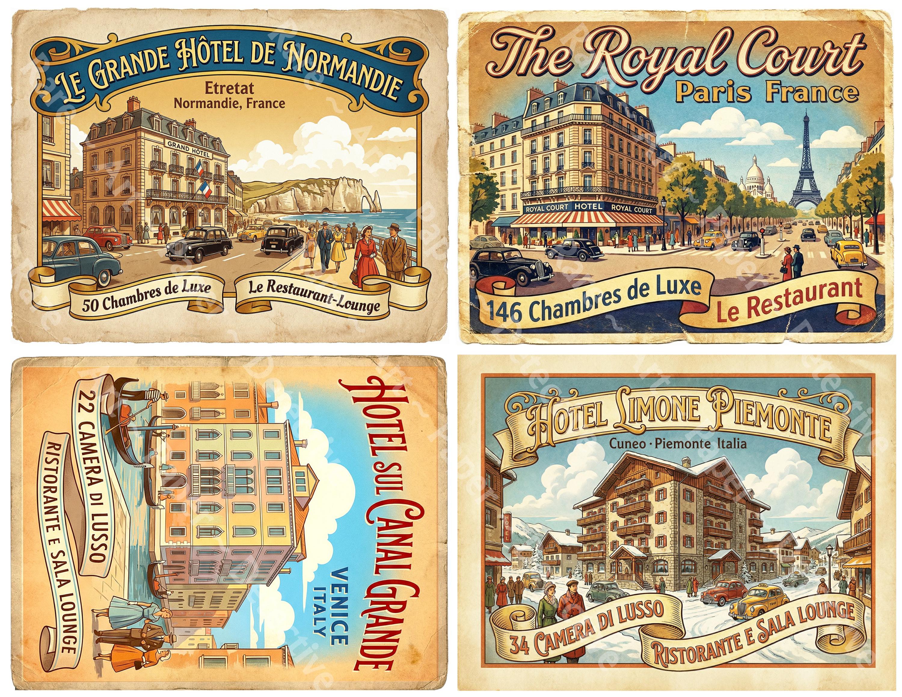 Luggage Hotel Stickers From the Golden Age of Travel, 4 Retro Baggage ...