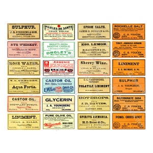 Antique Apothecary Labels, Medicine Cabinet Stickers, Vintage Pharmacy Pill Bottle Decals, Druggist Stickers, Apothecary Chest Labels, 963