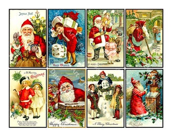 Christmas Sticker Sheet, Victorian Santa Claus, Postcard Inspired Illustrations, 842