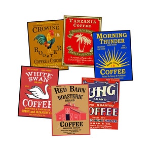Pegatinas para etiquetas de latas de café, juego de regalo para la cocina, 6 etiquetas grandes y coloridas de 4" x 3", decoración para despensa, letreros con etiquetas vintage para tostadoras, S34
