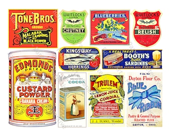Kitchen Decoration, Vintage Grocery Advertising, Dining Room Collage, Antique Ephemera, Scrapbook Art, Kitchen Clip Art, STICKER SHEET, 608C
