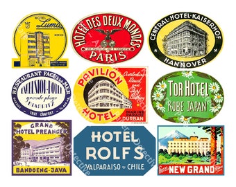 Travel Luggage Stickers, Vintage Label Art, Suitcase Decals, Hotel Labels for Journals, Baggage Tags, Planner Sticker Cut & Peel Sheet, 301P