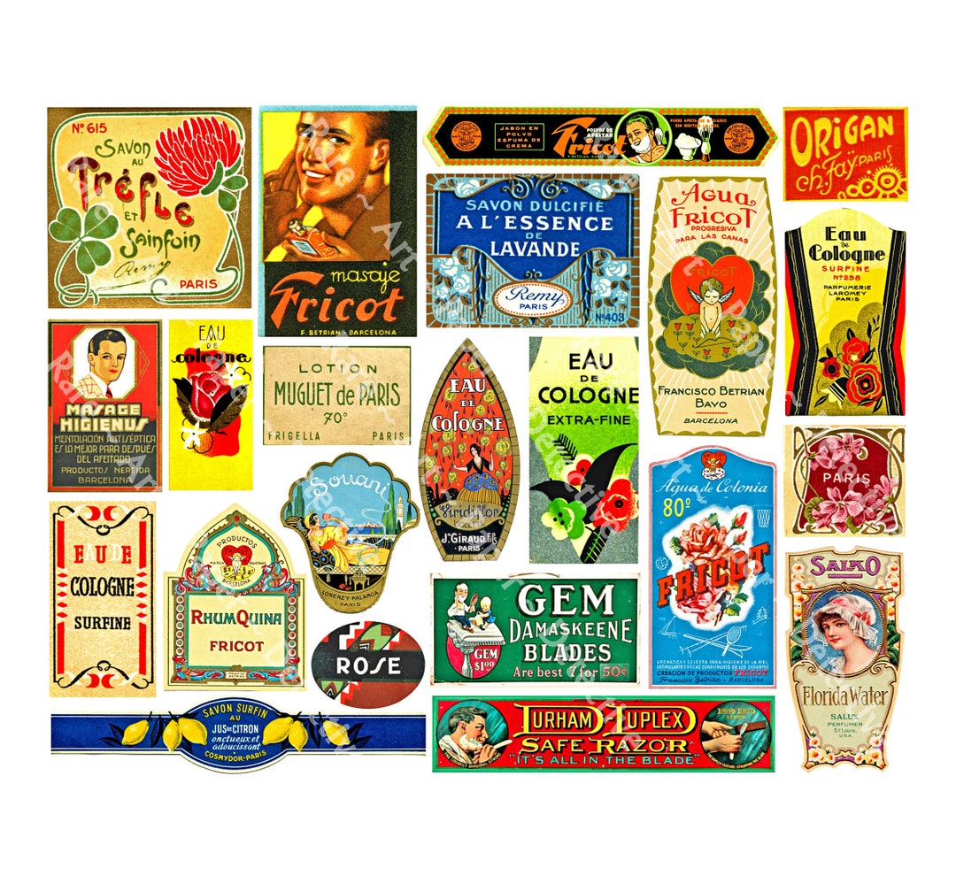 Perfume Label Stickers 22 Vintage French Apothecary & Cologne Decals ...