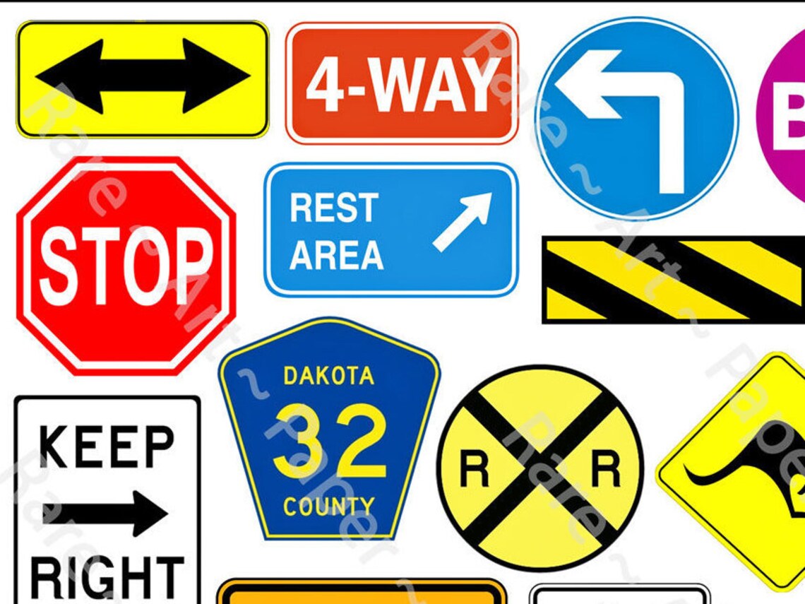 Travel Theme Scrapbook Stickers of Highway & Roadway Signs for Vacation ...