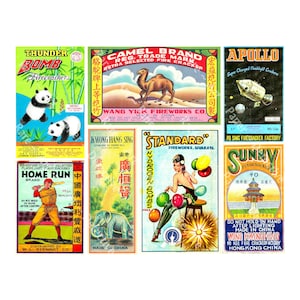 Etichette per petardi, involucri per fuochi d'artificio cinesi, 4 luglio, bellissime etichette vintage tagliate e staccabili, 452N