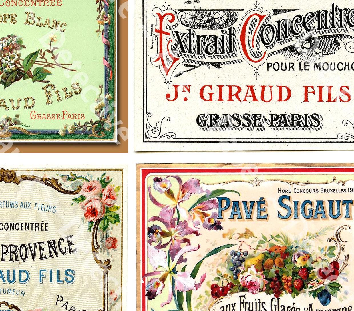 French Perfume Cologne Labels, Sticker Sheet, 9 Labels, Vintage Floral ...