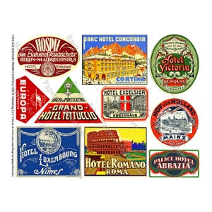 Travel Luggage Labels, Hotel Luggage Label, Cut & Peel STICKER Sheet, Travel Baggage Tags, Suitcase Decals, Steamship Trunk Label, 762