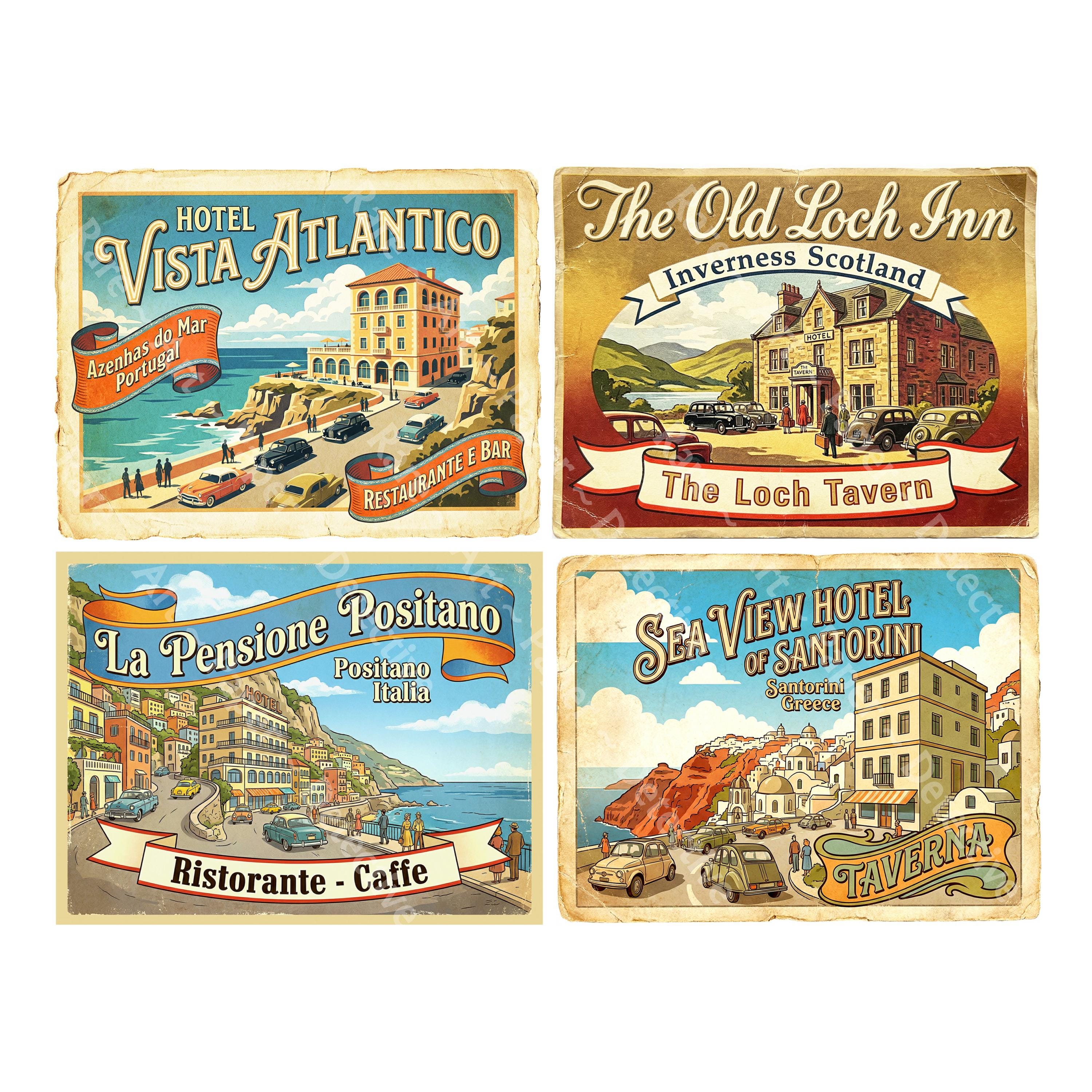 Hotel Suitcase Stickers From the Golden Age of Travel, 4 Retro Baggage ...