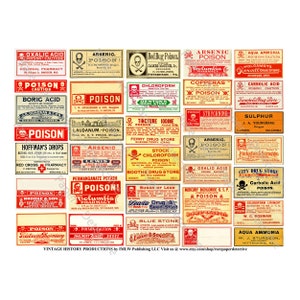 Poison Bottle Labels, Apothecary Label Stickers, Pharmacy Bottle, Antique Druggist, Bathroom Décor, Halloween DIY Projects & Décor, 446b