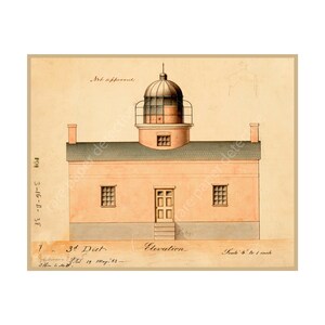 Lighthouse Illustration, 8&quot; x 10&quot; Wall Art, Antique Lighthouse Drawing, Coastal & Nautical Décor, Light Station Architectural Print, 21-59