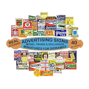 Train Sign Sticker Advertising Signs Dollhouse Miniature Vintage Adverting Dollhouse Décor Model Trains, DIY Hobby Craft Sheet, 708