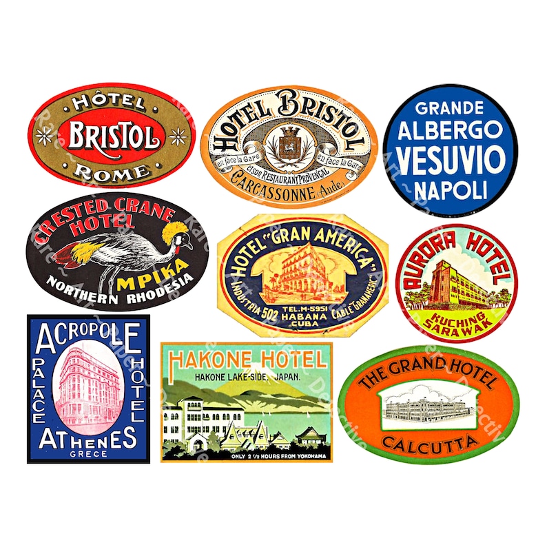 Luggage Stickers 9 Hotel Baggage Tags Travel Trunk & Etsy