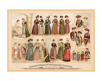 Women's Fashions Print, 7" x 10" Wall Art, Antique Sewing Company Fashions Illustration from the 1880's, Women's Clothing Drawing, 21-89