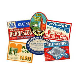Luggage Label Stickers, France, 6 Pack of Colorful Suitcase Decals for DIY Décor, Travel Trunks & Baggage Tags, Golden Age of Travel, V1