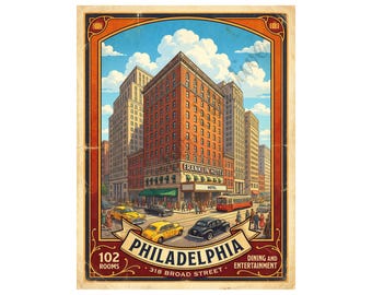 Hotel Luggage Label Sticker, Philadelphia Pennsylvania, Exclusive Vintage Design 5" x 6.5", L6
