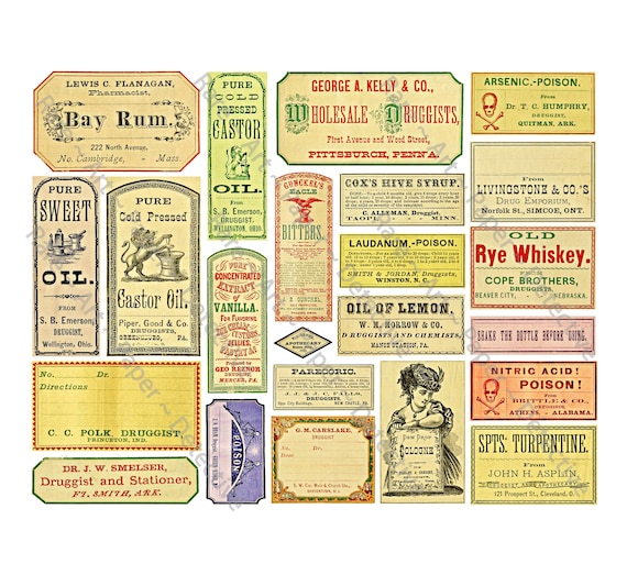 Adhesive Stickers SEALS Vintage Pharmacy Apothecary Labels 10