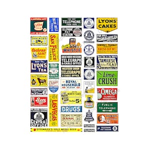 Dollhouse Diorama & O-Gauge Model Railroad Signs, Sticker Sheet, 42 G Scale Hobby Images, Miniature Diorama Advertising Signs, Set 999