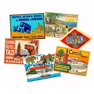 Etiquetas de hotéis da Africa Travel da era de ouro das viagens, ADESIVOS REAIS, etiquetas de bagagem para malas a vapor, 6 etiquetas de bagagem, arte em decalque para malas, S4