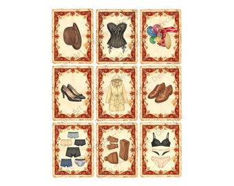 Clothing Sticker Tags and Junk Journal & Collage Crafters Antique Old World Style, 9 Tags at about 3.5" each, Cut and Peel Sheet 1570