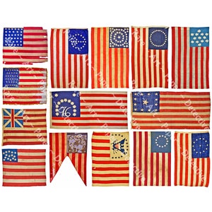 Adesivi con bandiera americana, 14 grafiche storiche Old Glory, illustrazioni del 4 luglio, decalcomanie patriottiche, creazione di biglietti d'auguri americani antichi, 882