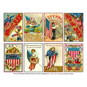 Drapeau patriotique du 4 juillet, mini cartes postales autocollantes vintage, Memorial Day, décoration du 4 juillet, fabrication de cartes Americana antiques, 760