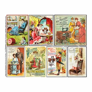Nähmaschine Handelskarten, bedruckter Bogen, antike Nähkunst, Vintage viktorianische Werbung, alte Werbung nähen, Studio Collage, 380a
